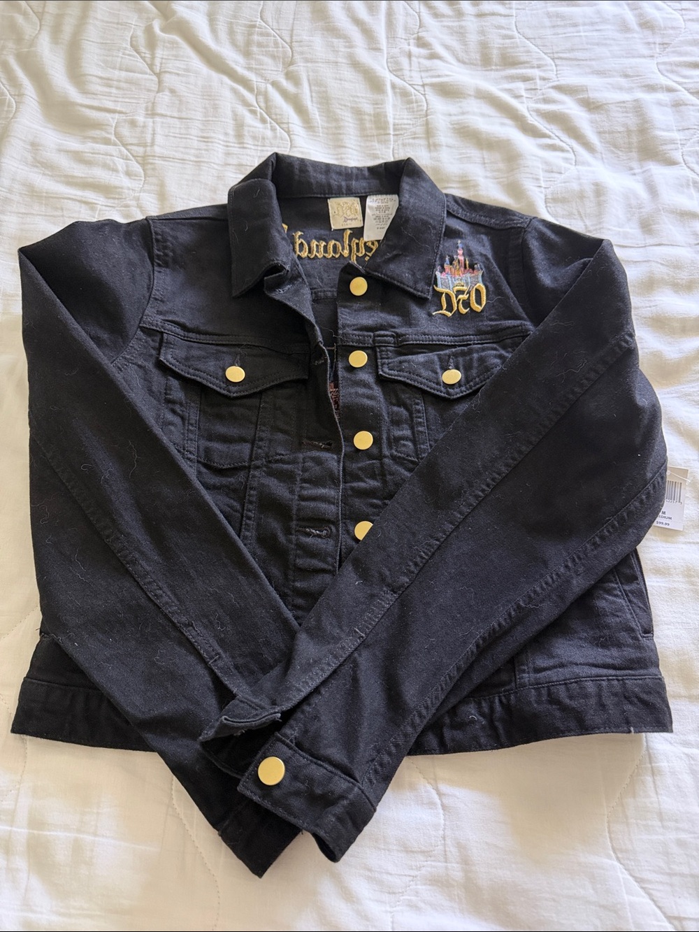 Disney Black Jean Jacket with Gold 'Disneyland 70 Anniversary' Embroidery